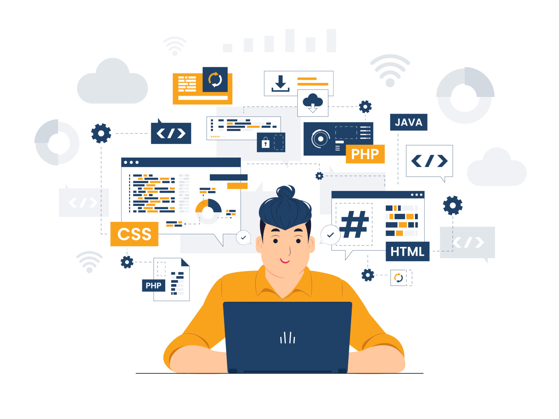 vecteezy programmer developer engineer with laptop sitting at the 8826724