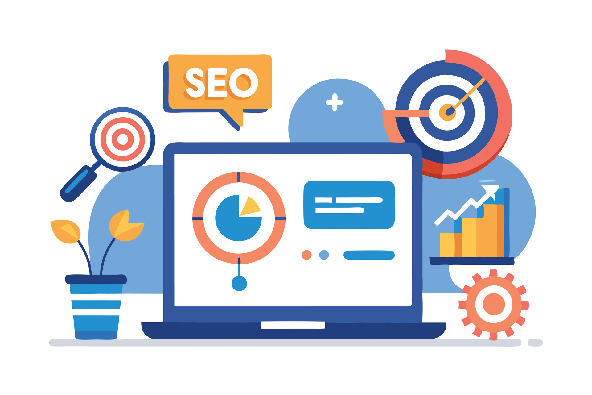 vecteezy seo strategy on laptop with charts target flower pot and 59528129