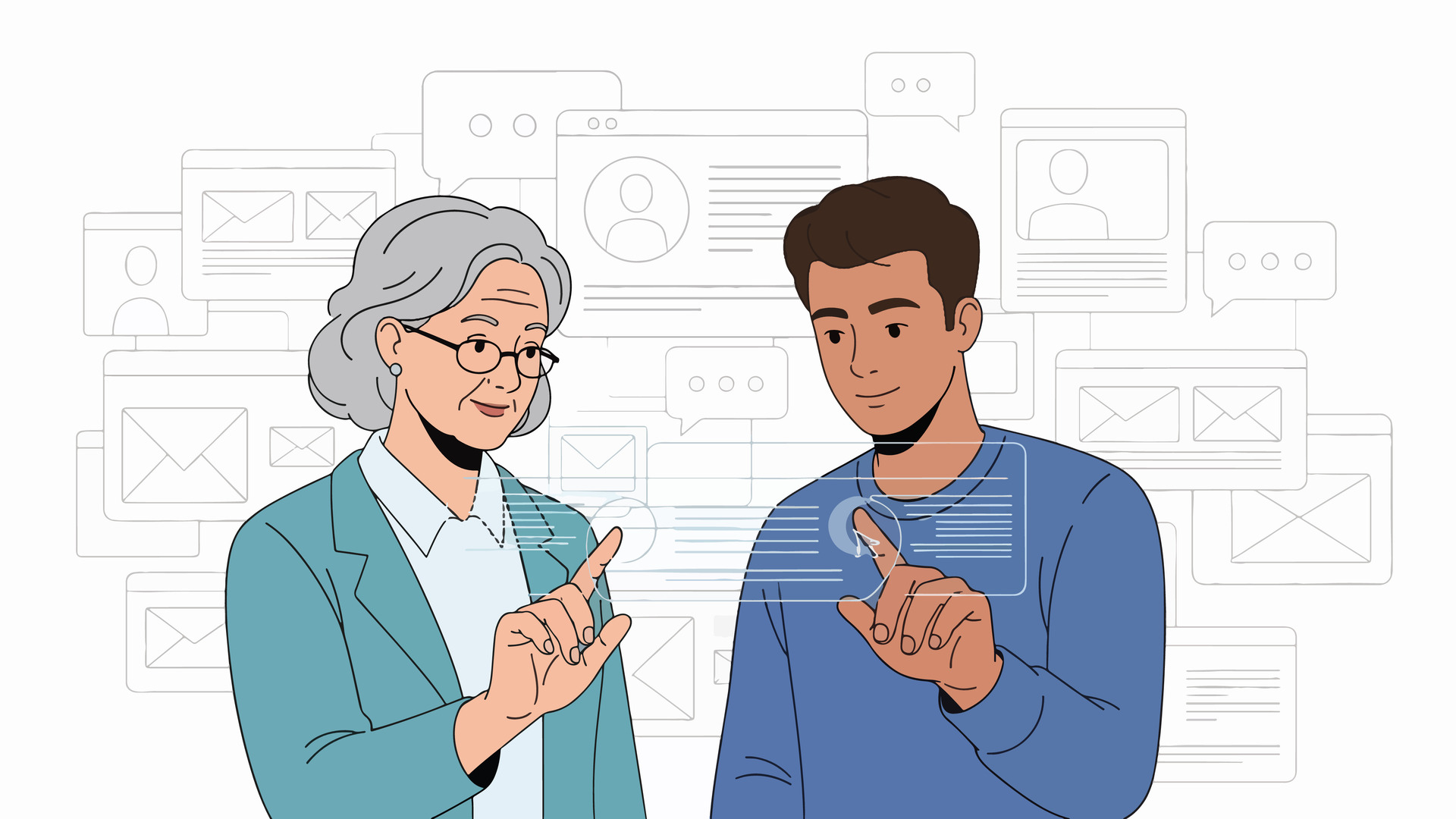 vecteezy two people interacting with futuristic holographic interfaces 74148571